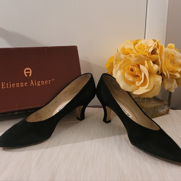 Vintage Etienne Aigner classic black suede pumps Priscilla - Picture 13 of 13